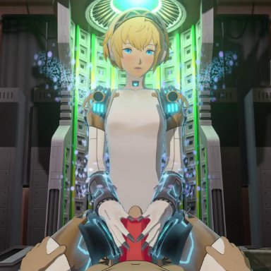 persona, persona 3, persona 3 reload, aigis (persona), makoto yuki, lazyprocrastinator, blonde hair, blue eyes, cowgirl position, female, human, male, manual, on top, onahole