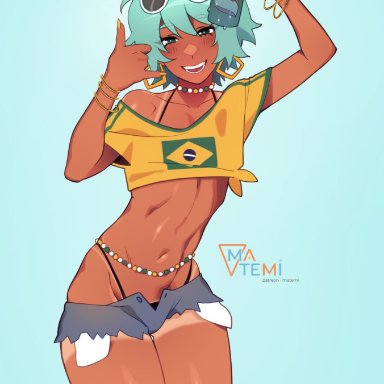 vocaloid, brazilian miku, hatsune miku, mikuo hatsune, matemi, 1boy, ass, big ass, big thighs, blue hair, brazil, brazilian, brazilian female, breasts, butt