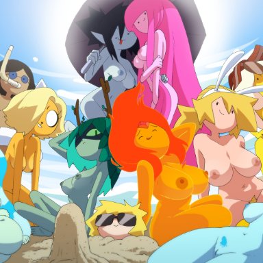 adventure time, cartoon network, breakfast princess, bronwyn, denise (adventure time), finn the human, fionna the human girl, flame princess, huntress wizard, marceline, marceline abadeer, princess bonnibel bubblegum, princess bubblegum, simon petrikov, water nymph