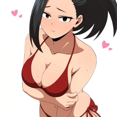 boku no hero academia, my hero academia, momo yaoyorozu, tsuranukko, 1girls, bikini, black eyes, black hair, breasts, cleavage, female, hearts, large breasts, looking at viewer, navel