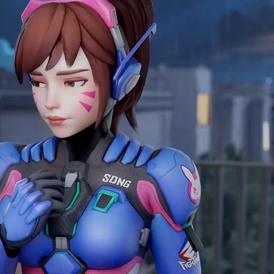 overwatch, hana song, aphy3d, icedev, arched back, asian, asian female, ass jiggle, big ass, blowjob, brown hair, closed eyes, condom, cum, cum on face