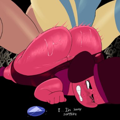 steven universe, gem (species), ruby (steven universe), sapphire (steven universe), madmark, 1girls, 1monster, ass, big ass, black hair, bubble butt, clothing, fat ass, female, forced