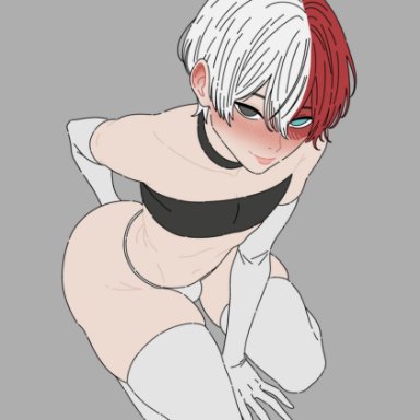 boku no hero academia, my hero academia, todoroki shouto, yoradav, 1boy, 1femboy, ass, big ass, blush, bubble butt, bulge, bulge through clothing, bulge through underwear, cute, cute face