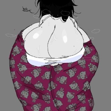 hello kitty, original, roblox, oc, original character, trixie (heavensthroat), heavensthroat, 1girls, ass, baggy pants, big ass, big breasts, black hair, breasts, chubby