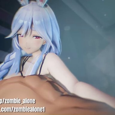 hololive, hololive fantasy, hololive japan, pekomama, zombie alone, 1boy, 1girls, areolae, blue eyes, bouncing breasts, breasts, bunny ears, bunny girl, cowgirl position, cum