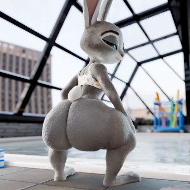 zootopia, judy hopps, snips456fur, ass clapping, big butt, bottomless, bottomless anthro, bottomless female, bouncing butt, bra, butt, clothed, clothing, crouching, female