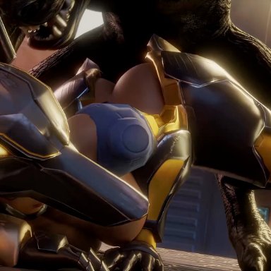 blizzard entertainment, overwatch, anubis pharah, pharah, comandorekin, munt works, opennsfwsp, rekin3d, 1boy, 1girls, alternate costume, ambiguous penetration, areolae, boots, breasts