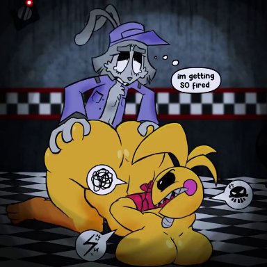 five nights at freddy's, five nights at freddy's 2, fnaf, toy chica (fnaf), algob4v, bav, angry, angry sex, anthro, arms tied, ass bigger than head, big ass, big breasts, bunny boy, doggy style