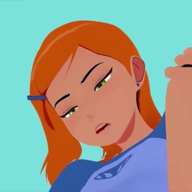 ben 10, gwen tennyson, skuddbutt, ahe gao, blush, blushing female, eyes half open, eyes rolling back, ginger, ginger hair, green eyes, knees bent, legs shaking, looking at another, looking at partner