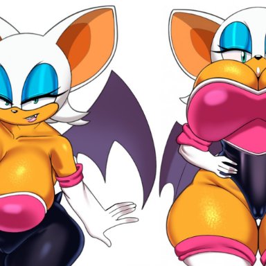 sonic (series), sonic the hedgehog (comics), sonic the hedgehog (series), mobian (species), rouge the bat, coldarsenal, 1girls, anthro, anthro female, anthro only, bat wings, big breasts, big thighs, blue eyeshadow, blush