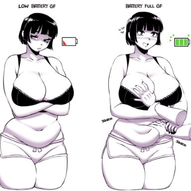 original, offscreen character, original character, lazorchef, 1girls, big breasts, black hair, breasts, chubby, chubby female, depressed, disembodied hands, female, female focus, girlfriend