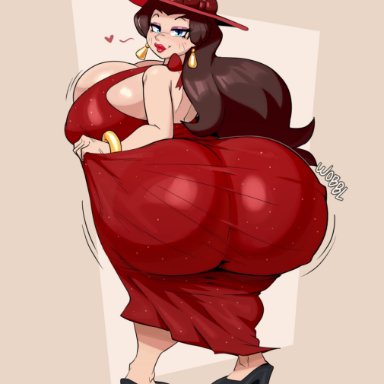 mario (series), nintendo, super mario odyssey, pauline, jinu, :3, 1girl, 1girls, alternate ass size, alternate body type, ass, ass bigger than head, ass focus, backboob, big butt