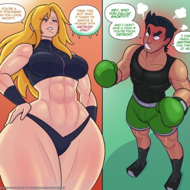 metroid, nintendo, punch out, super metroid, super smash bros., little mac, samus aran, cobatsart, 1boy, 1girls, angry, angry face, big ass, big breasts, black hair