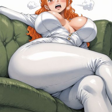 one piece, nami, nami (one piece), yashin, alluring, almost naked, almost nude, big breasts, blush, breasts, bunny, bunny costume, bunny ear, bunny ears, bunny girl