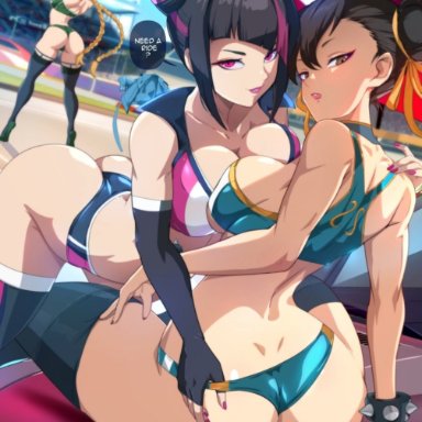 bmw, capcom, street fighter, cammy white, chun-li, juri han, felox08, 3girls, ass, ass focus, back, back view, bare arms, bare legs, bare shoulders