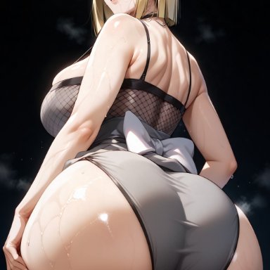 naruto, naruto shippuden, samui, s rnd v2, 1girls, alternate costume, ass, ass focus, bangs, bare back, big ass, blonde hair, blue eyes, blunt bangs, blush