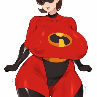 the incredibles, elastigirl, helen parr, karasuart07, 1girls, bodysuit, brown hair, curvaceous, curvaceous female, curvy, curvy female, huge breasts, hyper hourglass, milf, thick thighs