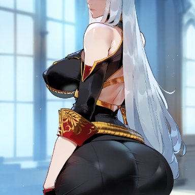 valkyria chronicles, selvaria bles, floox, 1girls, angry, angry face, ass, backside, big ass, big breasts, big butt, blush, booty, breasts, bubble butt