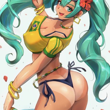 vocaloid, brazilian miku, hatsune miku, jammeryx, 1girls, ass, big ass, big breasts, big thighs, bikini, brazil, brazilian, brazilian female, breasts, cyan eyes