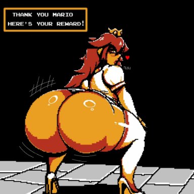 mario (series), nintendo, super mario bros. (nes), princess peach, princess toadstool, ls, 1girls, ass focus, big ass, big butt, blush, butt focus, crown, hair, heart