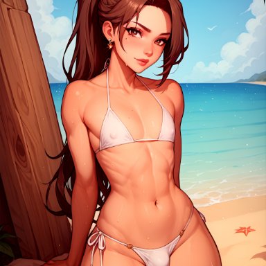 ilfb, beach, bikini, bulge, femboy, solo, solo femboy, solo focus, standing, trap, 2024, 2d, ai generated, self upload, uncensored