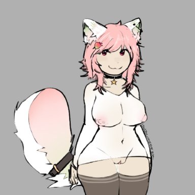 roblox, roblox rthro, roblox avatar, robloxian, gigiishorny, ^^, :3, arctic fox, big breasts, choker, collar on tail, dumb, ear piercing, fluffy, fluffy tail