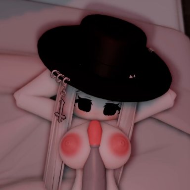 roblox, roblox rthro, roblox avatar, robloxian, quitamase, 1boy, 1girls, bed, bedroom, black hat, cute, hat, pink nipples, pov, sleep molestation