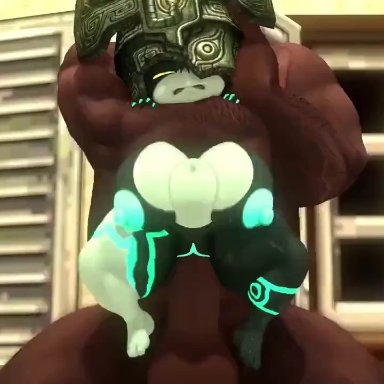 the legend of zelda, twilight princess, midna, leviantan581re, 1boy, 1girls, areolae, big breasts, breasts, busty, choke hold, clenched teeth, cum, cum in pussy, cum inside