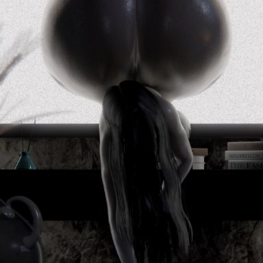 ringu, the ring, sadako yamamura, yamamura sadako, snippwapp, 1girl, 1girls, ass, ass bigger than head, ass focus, big ass, big breasts, big butt, big thighs, black hair