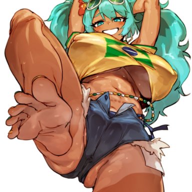 vocaloid, brazilian miku, hatsune miku, doppel, 1girls, ass, big ass, big breasts, big nipples, big thighs, blush, brazil, brazilian, brazilian female, breasts