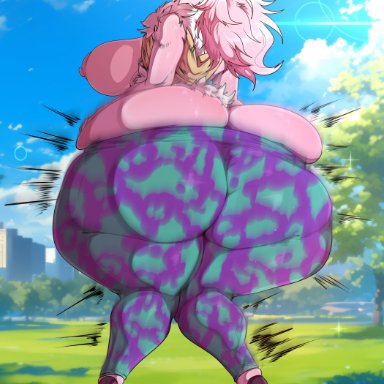 my hero academia, mina ashido, okioppai, 1girls, aged up, ass, ass bigger than head, ass focus, behind view, big ass, big breasts, big butt, black sclera, breasts, bubble butt