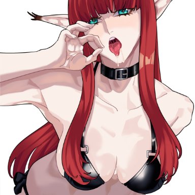 atlus, metaphor: refantazio, hulkenburg (metaphor refantazio), alula456, 1girls, armpits, bangs, big breasts, bikini, black bikini, blowjob face, blowjob gesture, blue eyes, breasts, choker