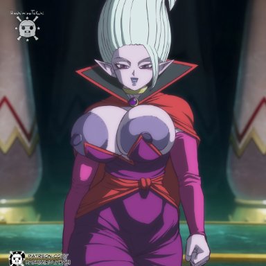 dragon ball, dragon ball daima, dr. arinsu, hashimiro takahi, areola, areola slip, areolae, areolae slip, areolae visible through clothing, arinsu, big areola, big breasts, big nipples, boobs bigger than head, boobs pressed