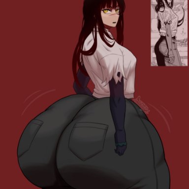 chainsaw man, yoru (chainsaw man), arusen, 1girls, ass, ass bigger than head, ass bigger than torso, big ass, black hair, bottom heavy, bubble butt, dat ass, fat ass, female, female only