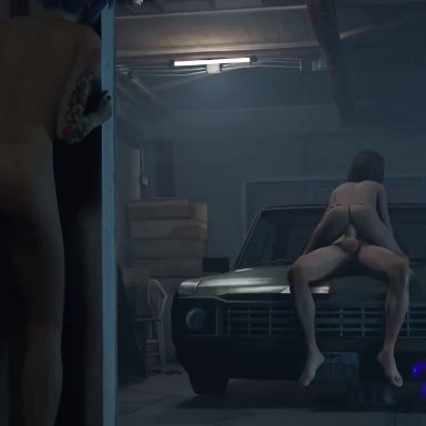 life is strange, chloe price, david madsen, max caulfield, beowulf1117, 1boy, 2girls, being watched, blue hair, brown hair, car, cowgirl position, cucked lesbian, cuckquean, female