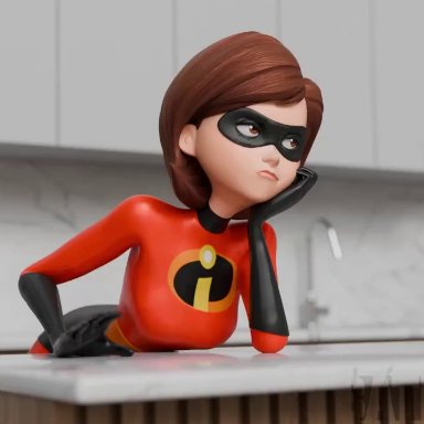 disney, pixar, the incredibles, elastigirl, helen parr, batesz, 1girls, ass expansion, big ass, big breasts, bodysuit, breast expansion, breasts, brown eyes, brown hair