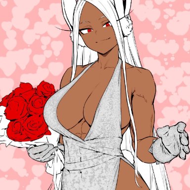 my hero academia, miruko, rumi usagiyama, mirkosimps, parallaxfused, bouquet, bouquet of flowers, bunny ears, bunny girl, dark skin, dark-skinned female, dress, muscular female, rabbit humanoid