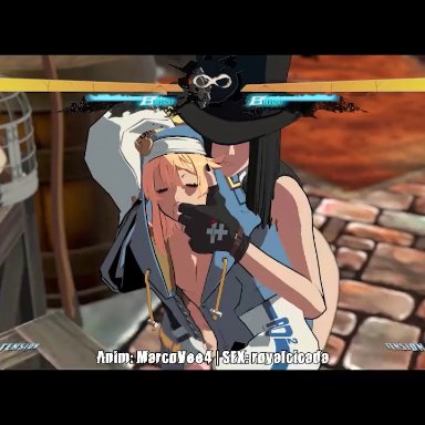 arc system works, guilty gear, guilty gear strive, bridget, testament (guilty gear), marcossfm, marcovee4, royalcicada, 2boys, black hair, blonde hair, blonde male, bottomless, bottomless ambiguous, bottomless male