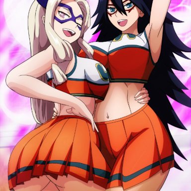 my hero academia, midnight (my hero academia), mount lady, nemuri kayama, yuu takeyama, kami otaku, 2girls, alternate costume, ass, big ass, big breasts, black hair, blue eyes, bottomwear, breasts