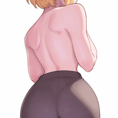 nintendo, tears of the kingdom, the legend of zelda, princess zelda, zelda (tears of the kingdom), rob ishi, 1girls, ass, ass focus, back view, blonde hair, booty, green eyes, looking back, pants