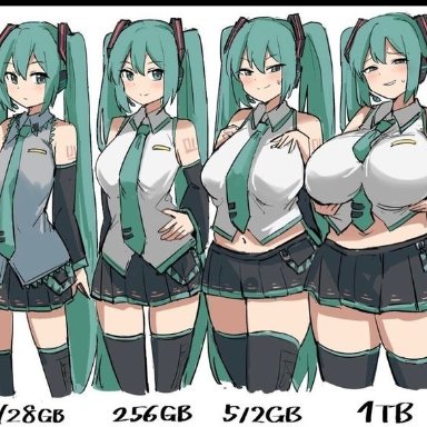 hatsune miku, mikuo hatsune, artist request, bubble butt, plus size, size comparison, size difference, skinny girl, small, thick, thick ass