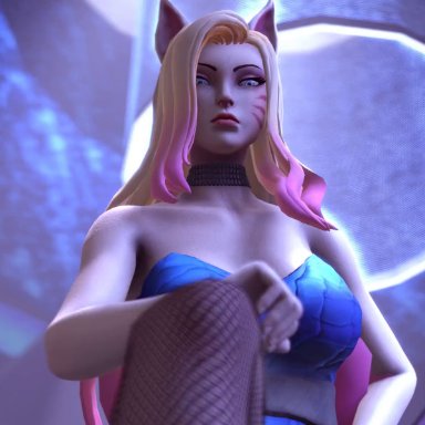 k/da all out series, league of legends, riot games, ahri, k/da all out ahri, vastaya, kaminakirei, 1boy, 1girls, areolae, ass, blonde hair, breasts, crystal tail, femdom