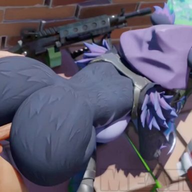 fortnite, raven team leader, meatroza, opennsfwsp, ambiguous penetration, ass, big ass, bubble butt, from behind, gun, male/female, nude male, penis in pussy, precum, sniper