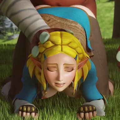 the legend of zelda, bokoblin, bokoblin (breath of the wild), princess zelda, zelda (breath of the wild), skrevenant, 1boy, 1girls, blonde hair, cum fart, doggy style, elf, elf female, goblin, interspecies