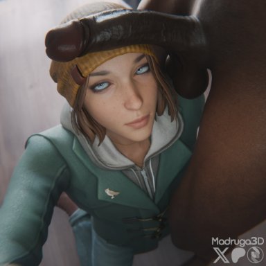 life is strange: double exposure, max caulfield, max caulfield (double exposure), madruga3d, madrugasfm, 1boy1girl, beanie, big balls, big penis, blue eyes, cute, dark-skinned male, freckles, jacket, jeans