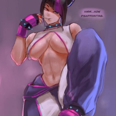 capcom, street fighter, street fighter 6, juri han, paranoiddroid, 1boy, 1girl, 1girls, abs, alt girl, alternative fashion, anklet, areola slip, areolae, beautiful female