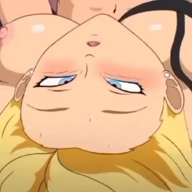 one-punch man, saitama, tatsumaki, xandit, 1boy, 1girl, 1girl1boy, bald, black dress, blush, blushing, completely nude, cum, cum in face, dress