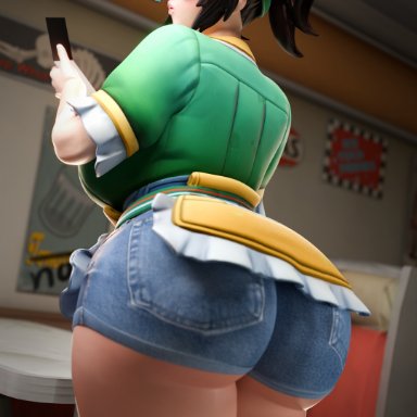 overwatch, overwatch 2, mei (overwatch), smitty34, 1girls, alternate hairstyle, asian, asian female, ass, ass focus, black-framed eyewear, black-framed glasses, booty shorts, brown eyes, brown hair