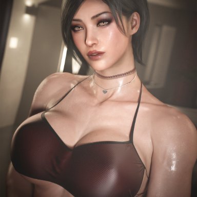 biohazard, capcom, resident evil, resident evil 4, resident evil 4 remake, ada wong, ada wong (adriana), nerohunter6, 1girls, alternate eye color, asian, asian female, big breasts, black hair, bra