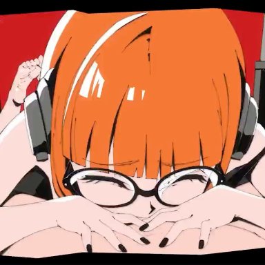 persona 5, atlus, sega, shin megami tensei, persona, sakura futaba, cumskeleton, flou, rubyredva, blowjob, deepthroat, cum, cum in mouth, cute, feet